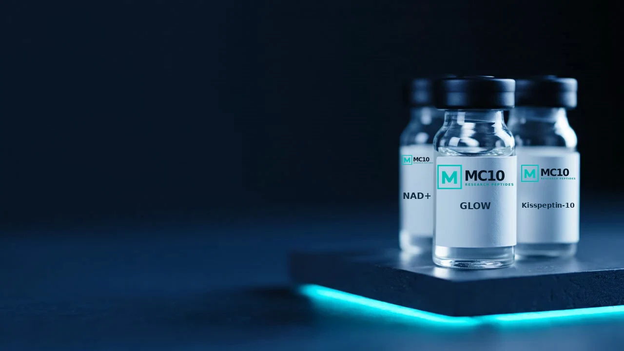 MC10 research peptide vials and branded presentation